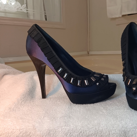 TORY BURCH Blue Satin  Platform Heel shoes - Picture 3 of 13